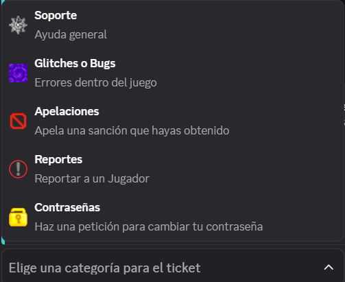Selección de asunto en soporte de tickets